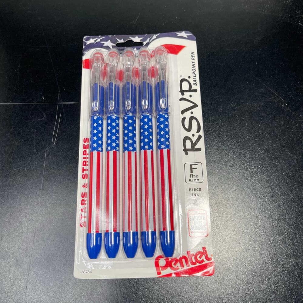 Pentel R.S.V.P. Stars & Stripes Ballpoint Pen Five Pack Black Ink New Patriotic